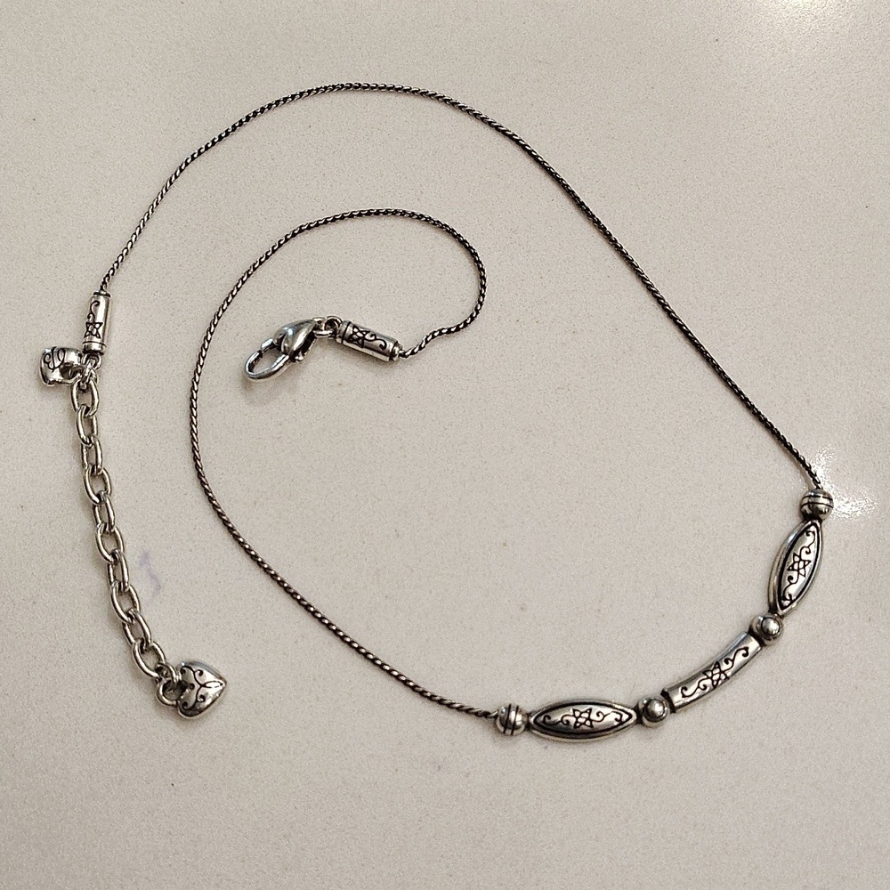 Brighton Silver Plated Curved Bar Ovals Rectangle Scrolled Flower Necklace